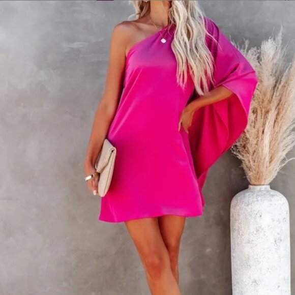 VICI Hot PINK Size M Cocktail Drape Dress - Picture 3 of 13